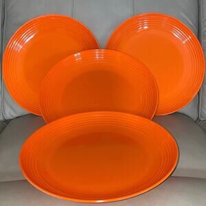 Set of 4 Melange Neon Tangerine 11” Coupe Ribbed Melamine Plates Y2K Style Retro